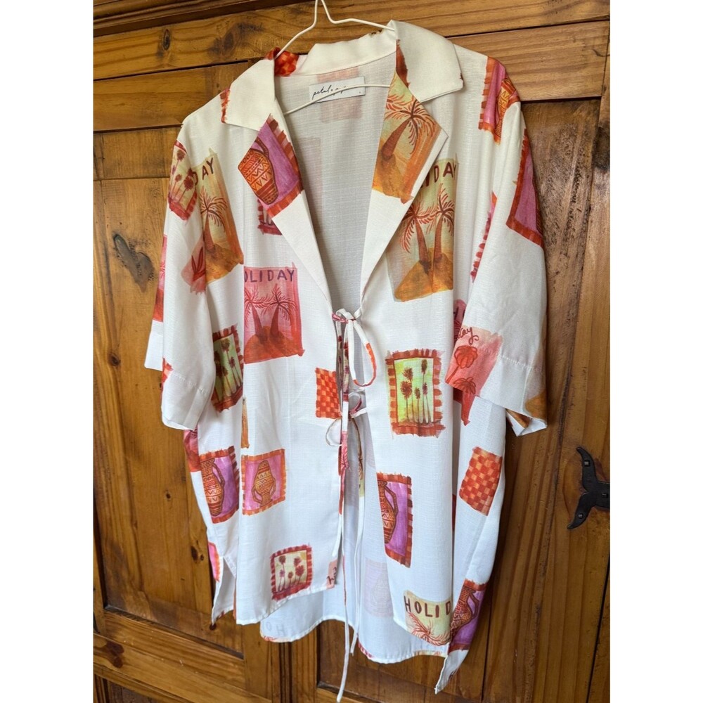 NWOT Petal & Pup Short Sleeve Tie Front Blouse Size L